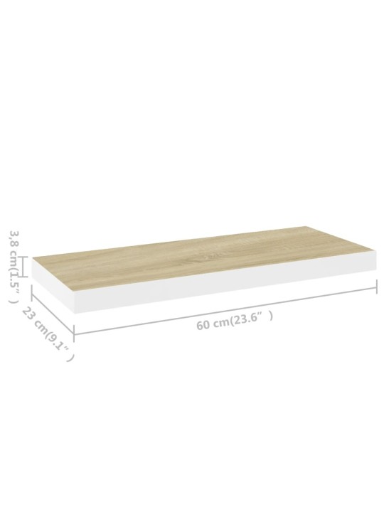 Sienas plaukti, 2 gab., balti, ozolkoka, 60x23,5x3,8 cm, mdf