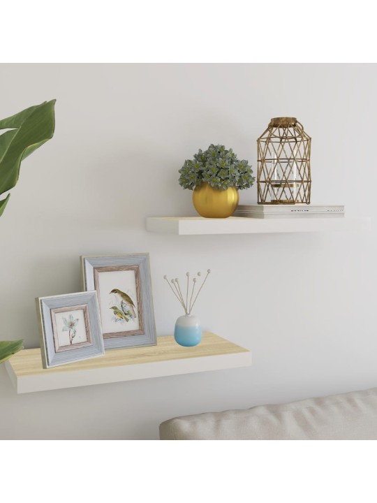 Sienas plaukti, 2 gab., balti, ozolkoka, 60x23,5x3,8 cm, mdf