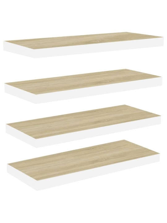 Sienas plaukti, 4 gab., balti, ozolkoka, 60x23,5x3,8 cm, mdf
