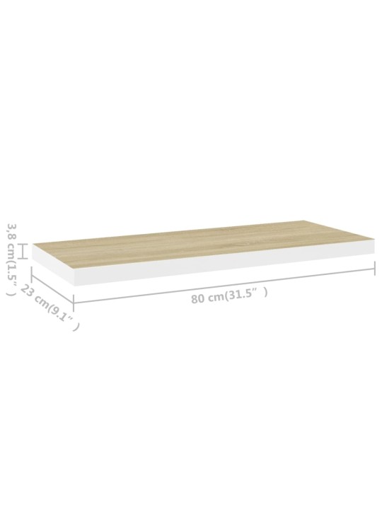 Sienas plaukti, 2 gab., balti, ozolkoka, 80x23,5x3,8 cm, mdf