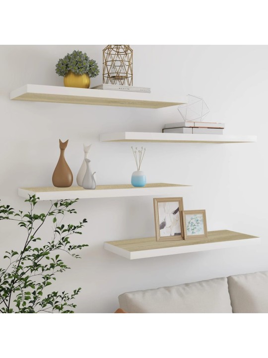 Sienas plaukti, 4 gab., balti, ozolkoka, 80x23,5x3,8 cm, mdf