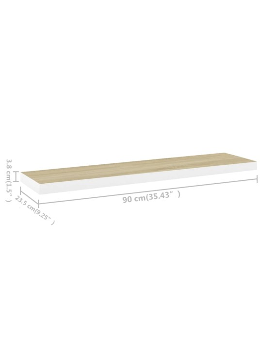 Sienas plaukts, balta un ozolkoka krāsa, 90x23,5x3,8 cm, mdf