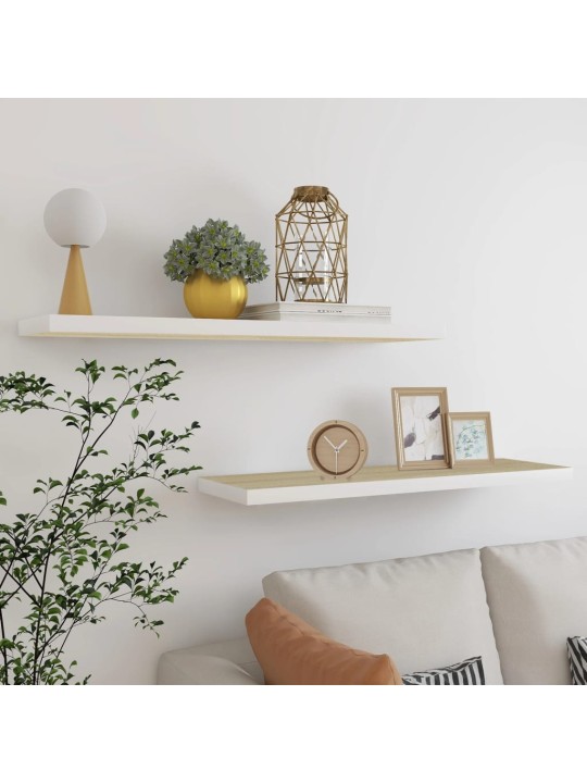 Sienas plaukti, 2 gab., balti, ozolkoka, 90x23,5x3,8 cm, mdf