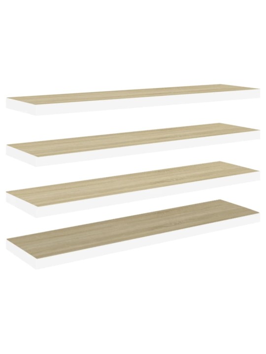 Sienas plaukti, 4 gab., koka, balta krāsa, 90x23,5x3,8 cm, mdf