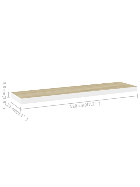 Sienas plaukti, 2 gab., balti, ozolkoka, 120x23,5x3,8 cm, mdf