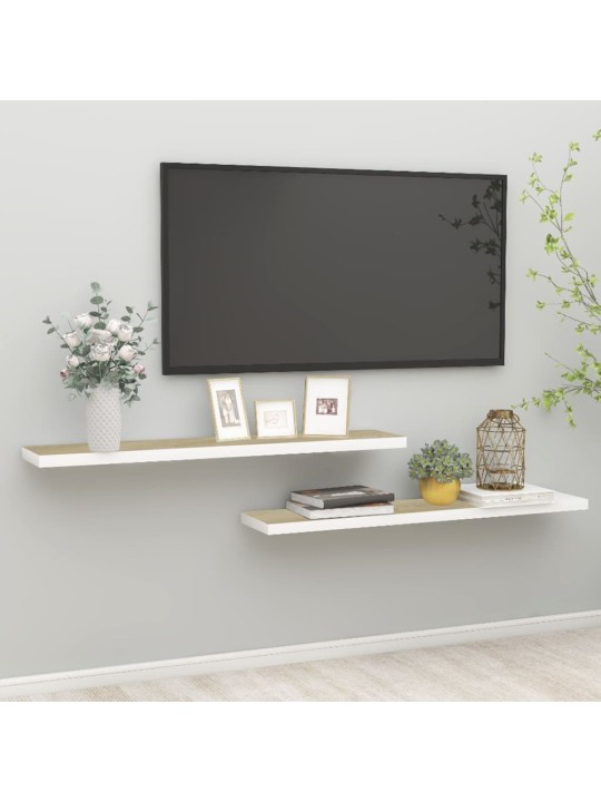 Sienas plaukti, 2 gab., balti, ozolkoka, 120x23,5x3,8 cm, mdf