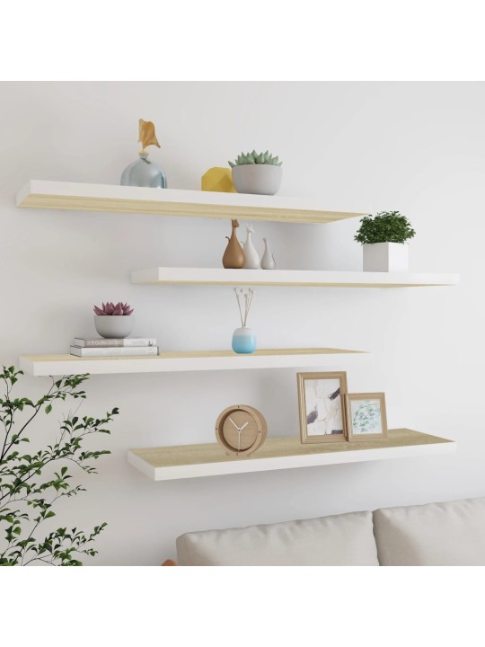 Sienas plaukti, 4 gab., balti, ozolkoka, 120x23,5x3,8 cm, mdf