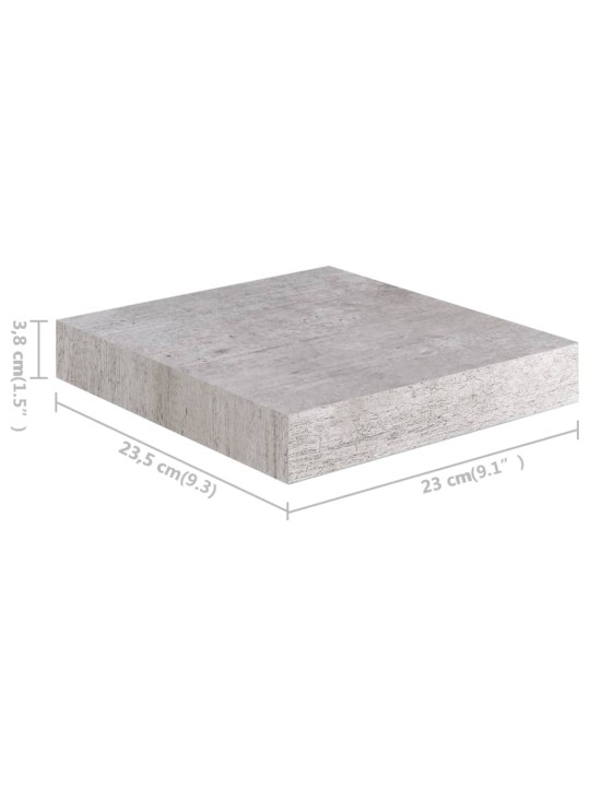 Sienas plaukti, 2 gab., betona pelēki, 23x23,5x3,8 cm, mdf