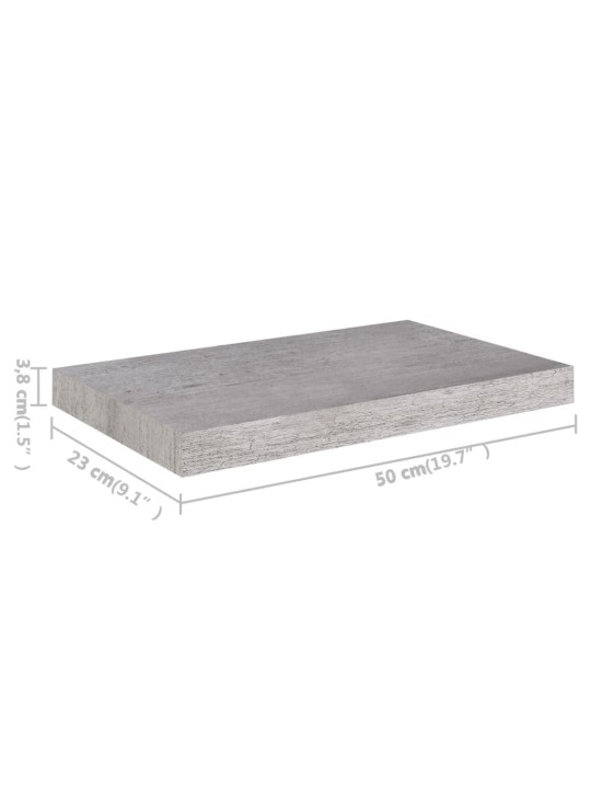 Sienas plaukts, betona pelēks, 50x23x3,8 cm, mdf
