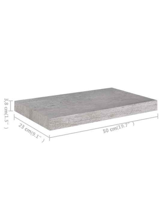 Sienas plaukti, 2 gab., betona pelēki, 50x23x3,8 cm, mdf