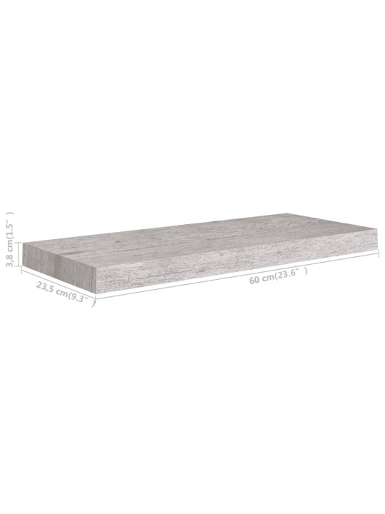 Sienas plaukti, 2 gab., betona pelēki, 60x23,5x3,8 cm, mdf