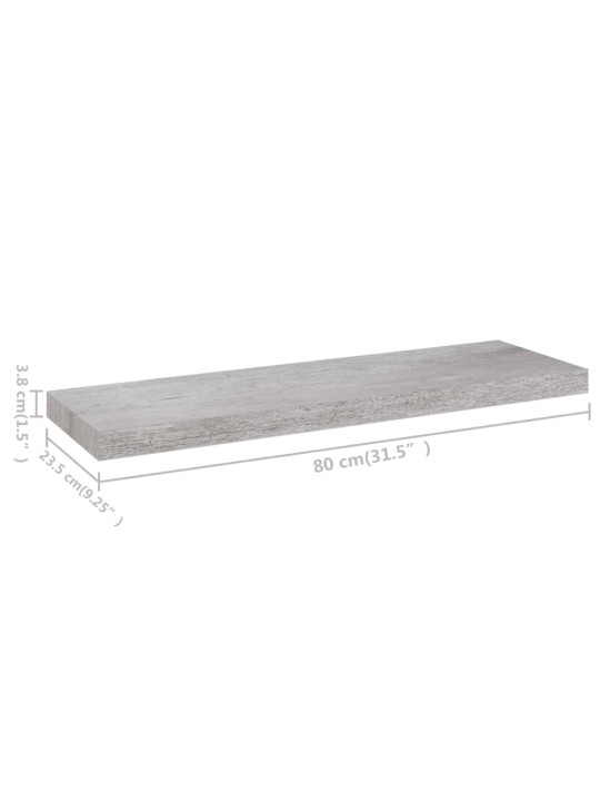 Sienas plaukti, 2 gab., betona pelēki, 80x23,5x3,8 cm, mdf