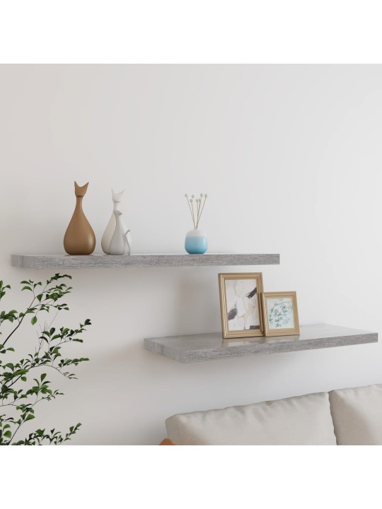 Sienas plaukti, 2 gab., betona pelēki, 80x23,5x3,8 cm, mdf