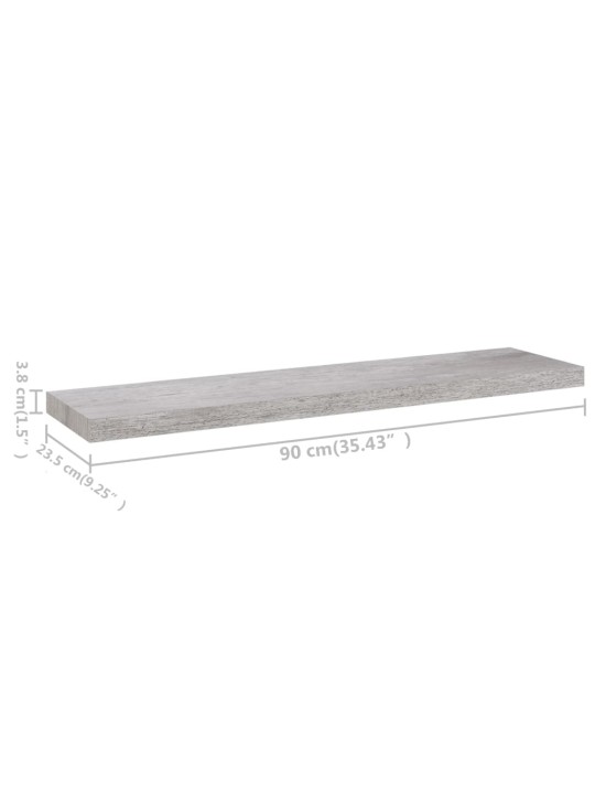 Sienas plaukts, betona pelēks, 90x23,5x3,8 cm, mdf