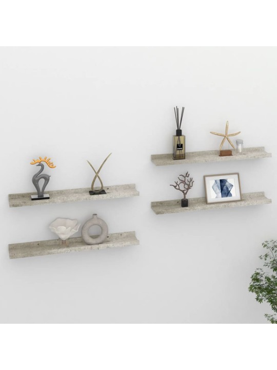 Sienas plaukti, 4 gab., betona pelēki, 60x9x3 cm
