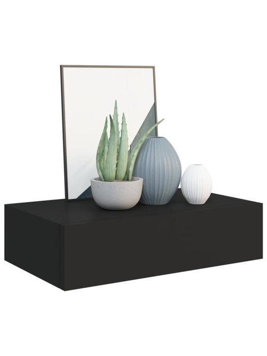 Sienas atvilktņu plaukts, melns, 40x23,5x10 cm, mdf
