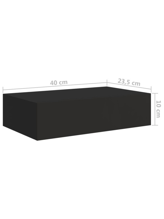 Sienas atvilktņu plaukts, melns, 40x23,5x10 cm, mdf