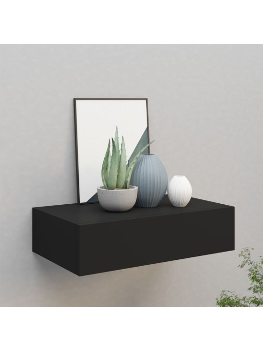 Sienas atvilktņu plaukts, melns, 40x23,5x10 cm, mdf