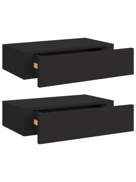 Sienas atvilktņu plaukti, 2 gab., melni, 40x23,5x10 cm, mdf