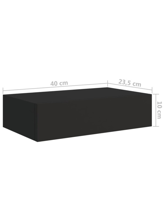 Sienas atvilktņu plaukti, 2 gab., melni, 40x23,5x10 cm, mdf