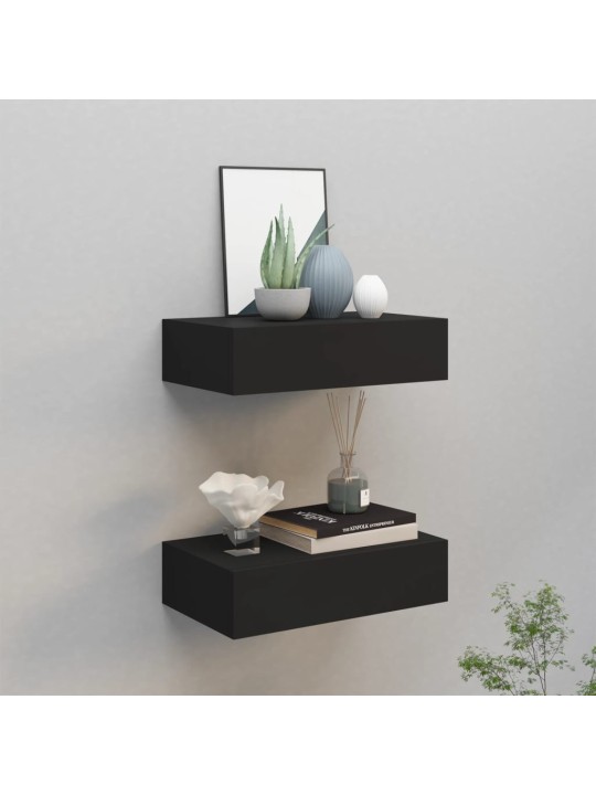 Sienas atvilktņu plaukti, 2 gab., melni, 40x23,5x10 cm, mdf