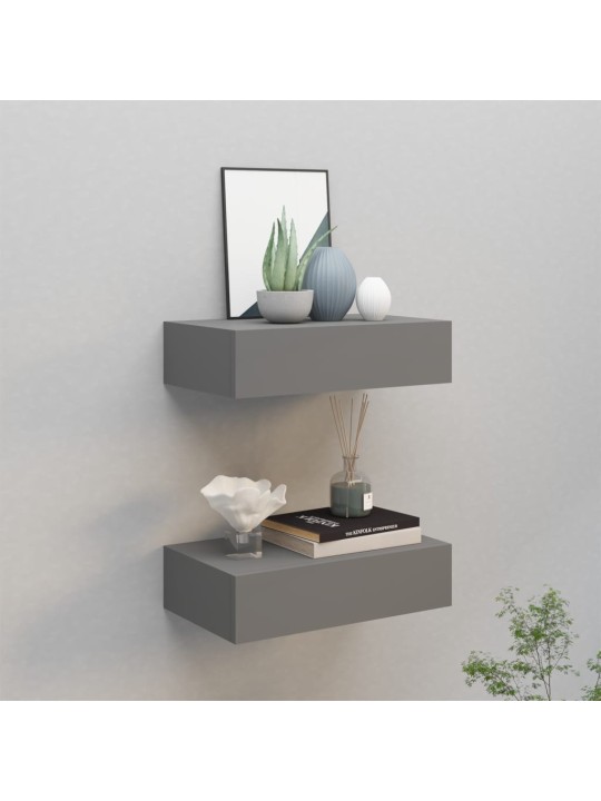 Sienas atvilktņu plaukti, 2 gab., pelēki, 40x23,5x10 cm, mdf