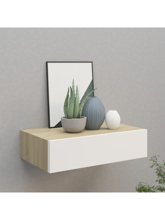 Sienas atvilktņu plaukts, koka un balta krāsa, 40x23,5x10 cm