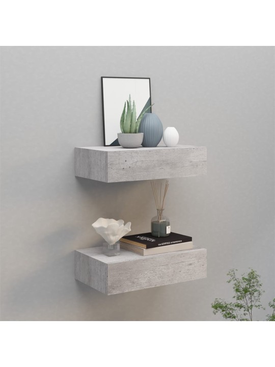 Sienas atvilktņu plaukti, 2 gab., pelēki, 40x23,5x10 cm, mdf