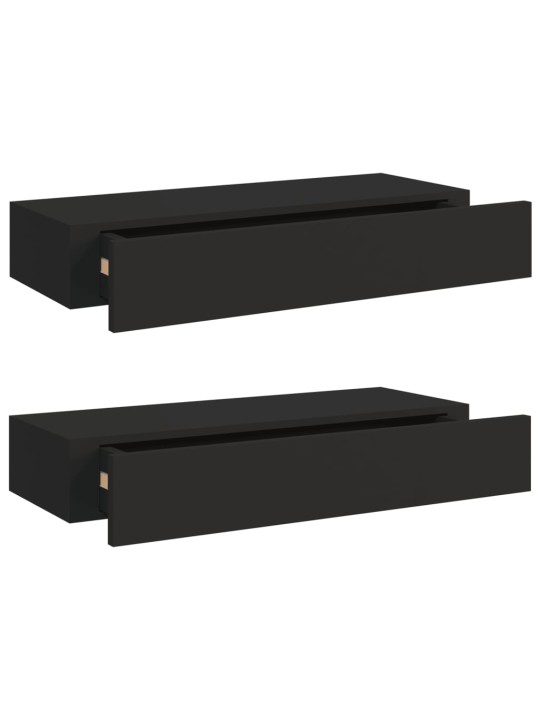Sienas atvilktņu plaukti, 2 gab., melni, 60x23,5x10 cm, mdf