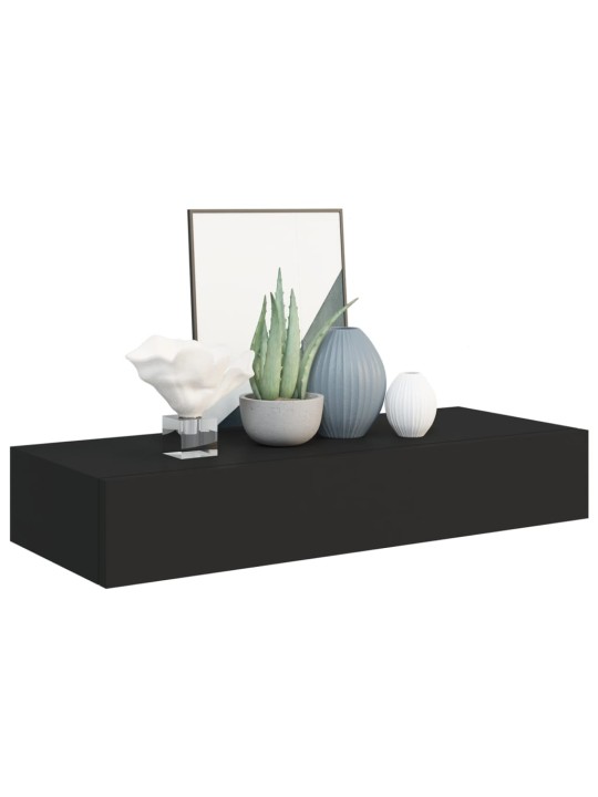 Sienas atvilktņu plaukti, 2 gab., melni, 60x23,5x10 cm, mdf