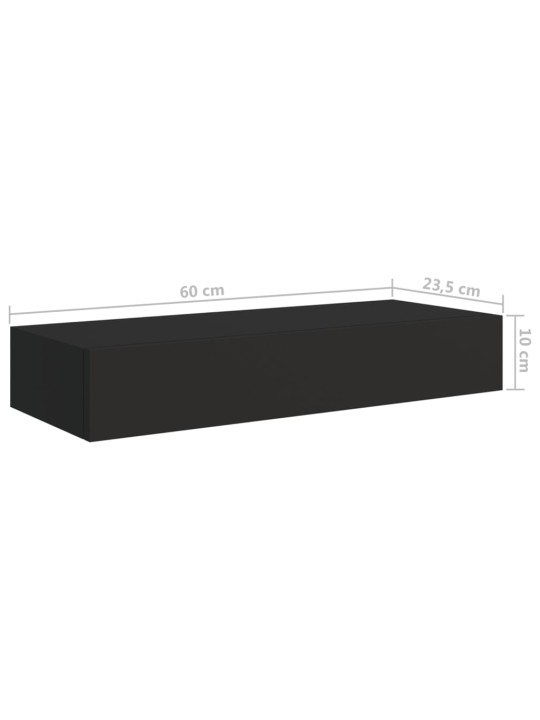 Sienas atvilktņu plaukti, 2 gab., melni, 60x23,5x10 cm, mdf