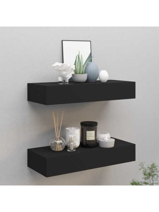 Sienas atvilktņu plaukti, 2 gab., melni, 60x23,5x10 cm, mdf