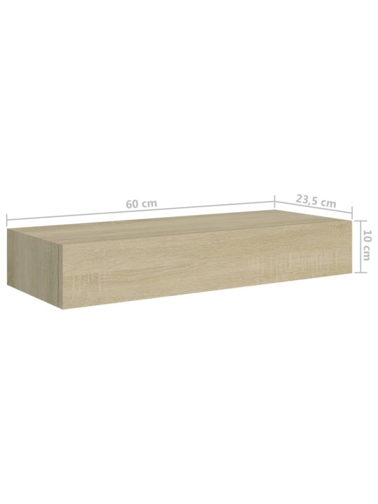 Sienas atvilktņu plaukts, ozolkoka krāsa, 60x23,5x10 cm, mdf