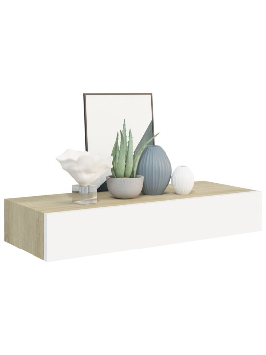 Sienas atvilktņu plaukti, 2 gab., ozola, balti, 60x23,5x10 cm