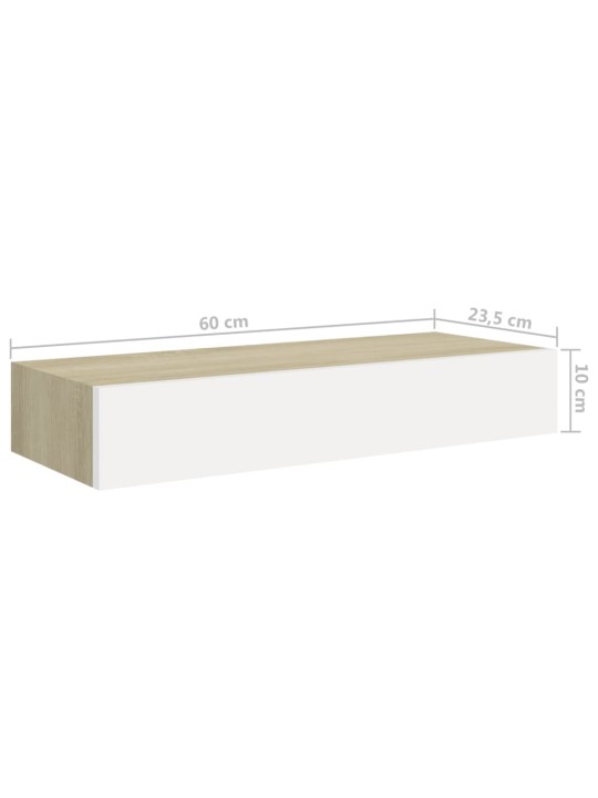 Sienas atvilktņu plaukti, 2 gab., ozola, balti, 60x23,5x10 cm