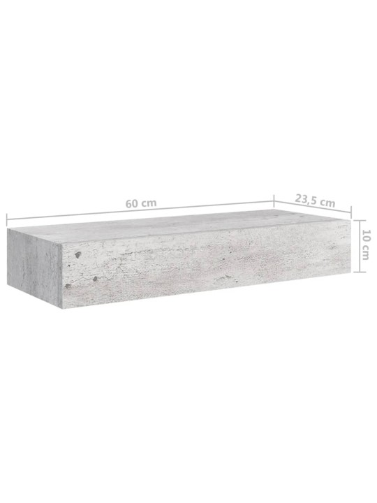 Sienas atvilktņu plaukti, 2 gab., pelēki, 60x23,5x10 cm, mdf