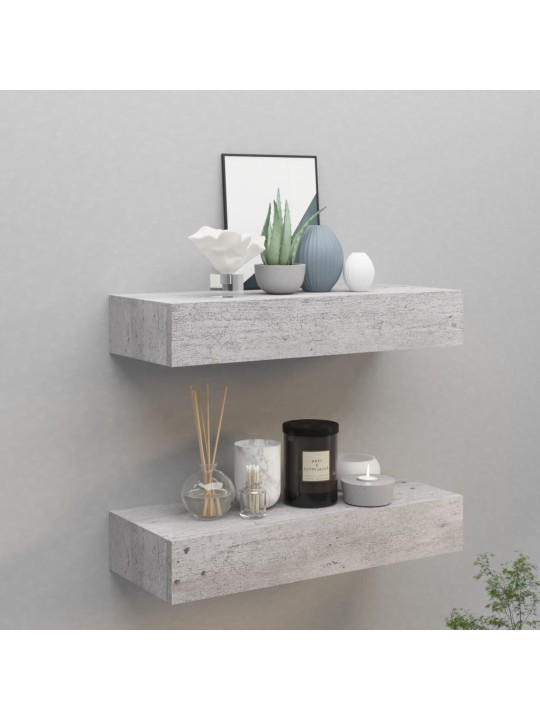 Sienas atvilktņu plaukti, 2 gab., pelēki, 60x23,5x10 cm, mdf