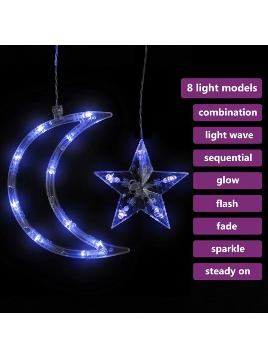 Lampiņas, zvaigžņu un mēness forma, tālvadības pults, 345 led
