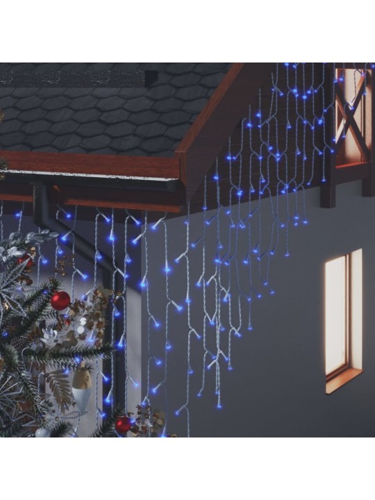 Led lampiņu aizkars, 10 m, 400 zilas led lampiņas, 8 funkcijas