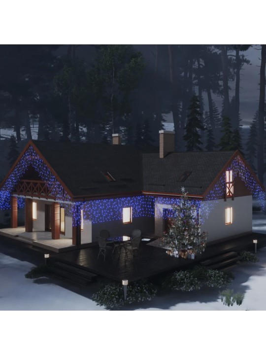 Led lampiņu aizkars, 10 m, 400 zilas led lampiņas, 8 funkcijas