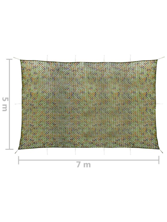 Kamuflāžas tīkls ar uzglabāšanas somu, 5x7 m, zaļš