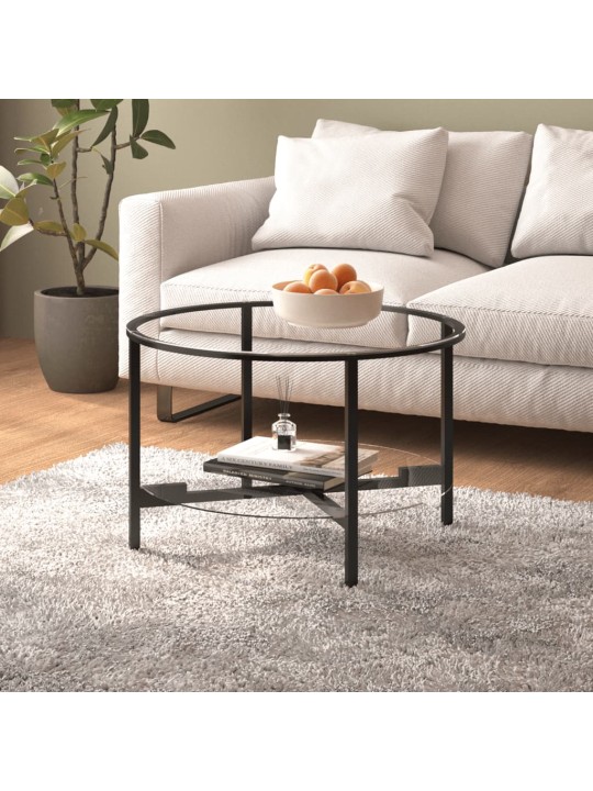 Kafijas galdiņš, melns un caurspīdīgs, 70 cm, rūdīts stikls