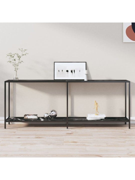 Konsoles galds, 200x35x75,5 cm, rūdīts stikls, melns