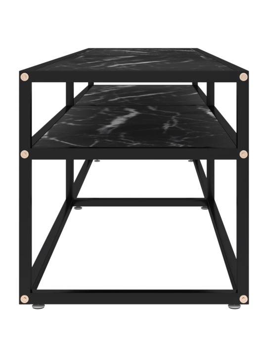 Tv plaukts, 160x40x40,5 cm, rūdīts stikls, melns marmora raksts