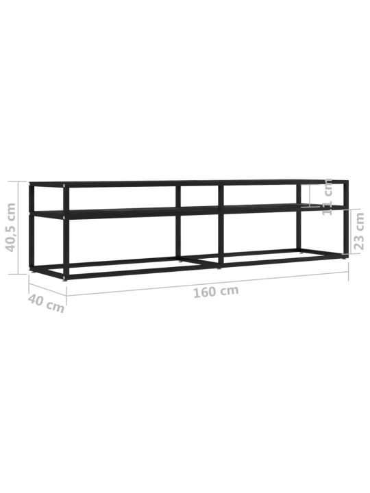 Tv plaukts, 160x40x40,5 cm, rūdīts stikls, melns marmora raksts