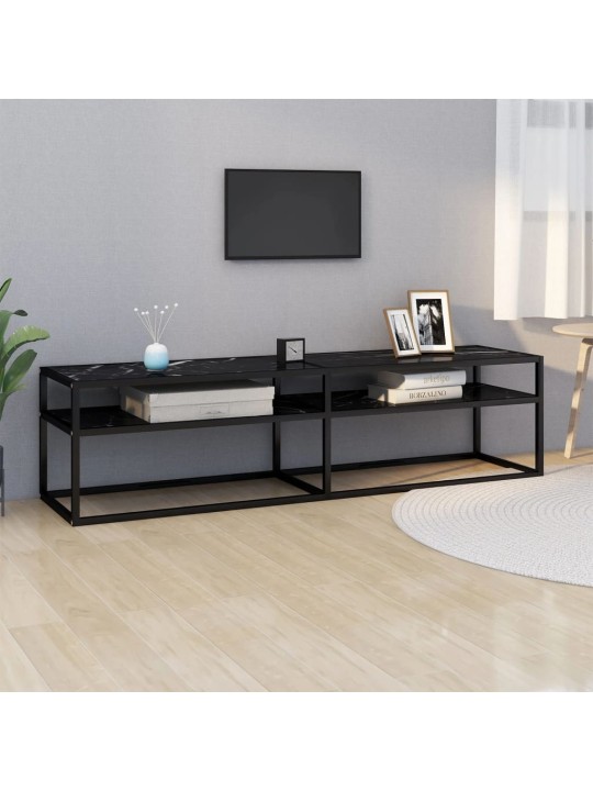 Tv plaukts, 160x40x40,5 cm, rūdīts stikls, melns marmora raksts