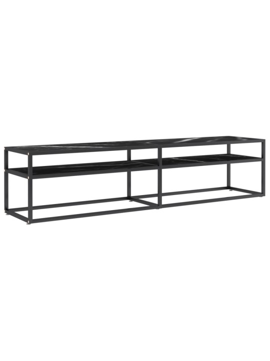 Tv plaukts, 180x40x40,5 cm, rūdīts stikls, melns marmora raksts