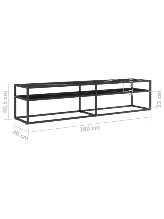 Tv plaukts, 180x40x40,5 cm, rūdīts stikls, melns marmora raksts