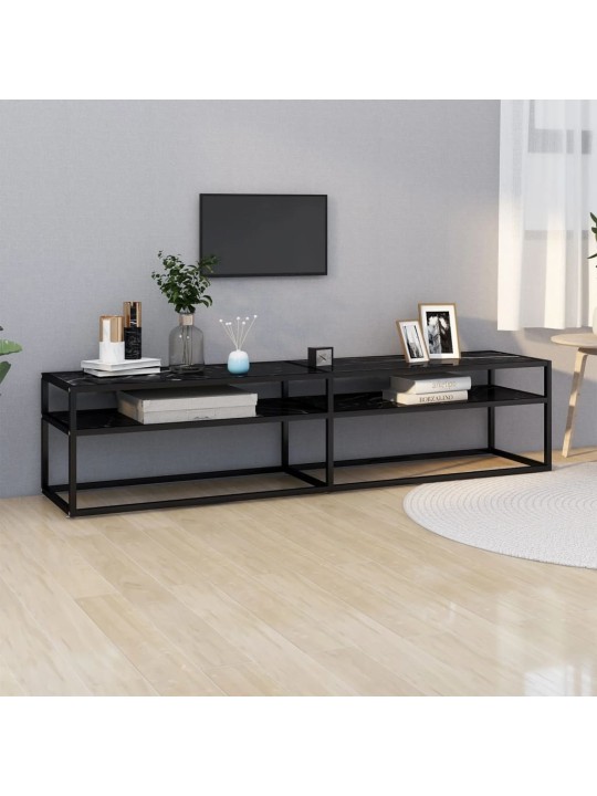 Tv plaukts, 180x40x40,5 cm, rūdīts stikls, melns marmora raksts