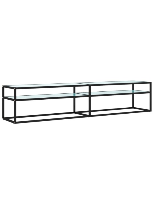 Tv plaukts, 200x40x40,5 cm, rūdīts stikls, balts marmora raksts